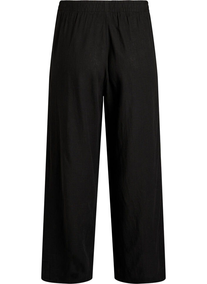 Hose aus Leinen und Viskose mit weitem Bein, Schwarz, Packshot image number 1