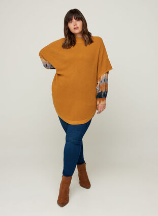 Kurzarm Strick-Poncho, Spruce Yellow, Model image number 3