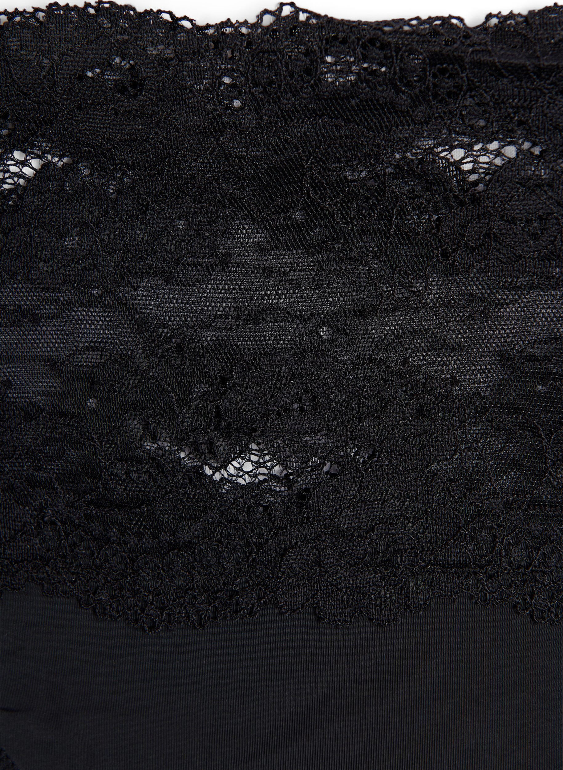 Zizzi 2er-Pack Tanga mit breitem Spitzenrand, Schwarz, Packshot image number 2