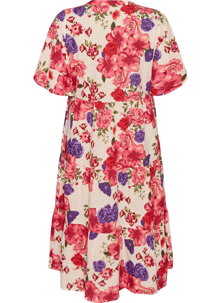 Baumwoll-Midikleid mit Blumenprint, Rot, Packshot image number 1