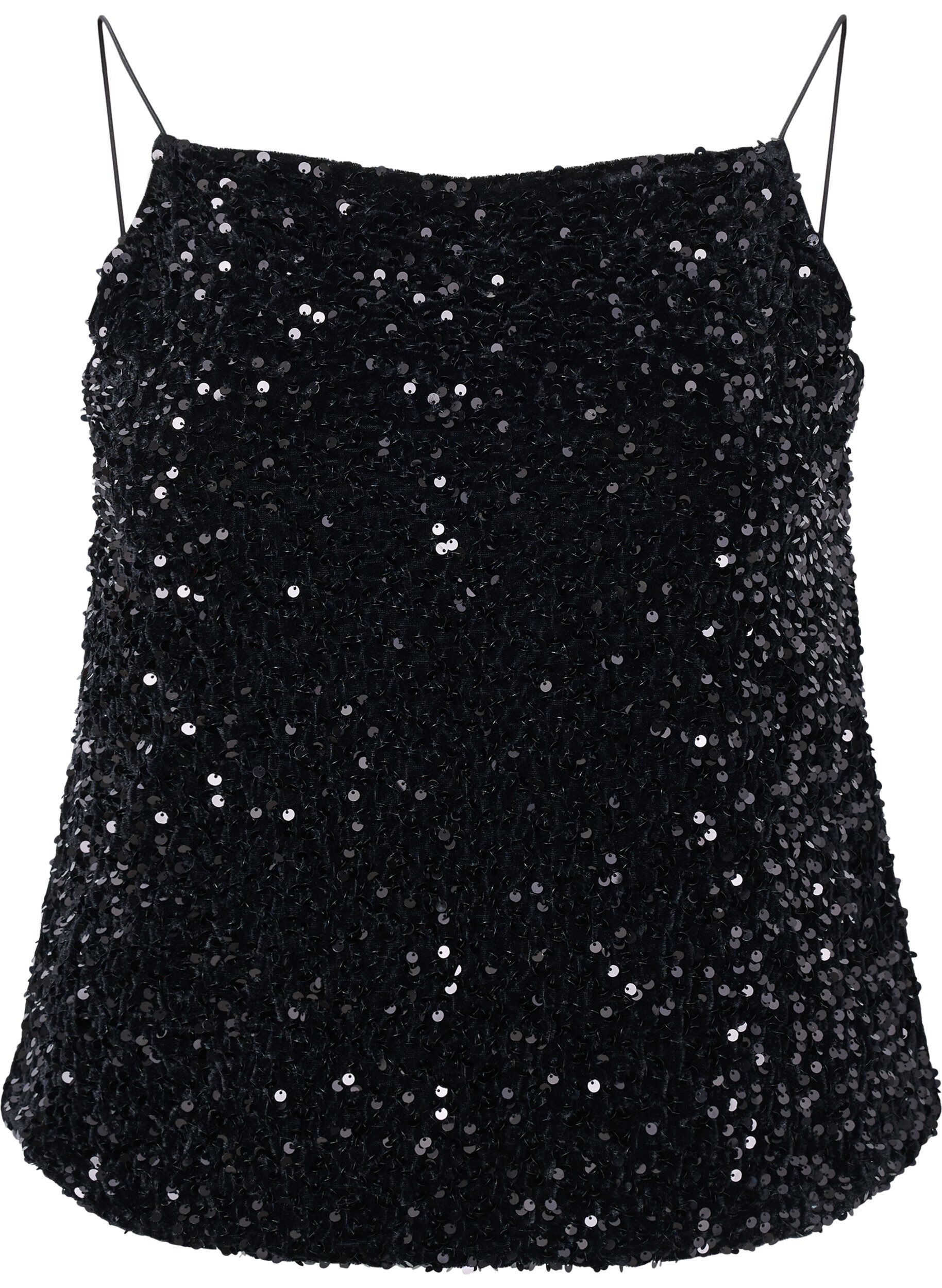 Zizzi Top mit Pailletten und schmalen Tr&auml;gern, Black Sequins, Packshot image number 0