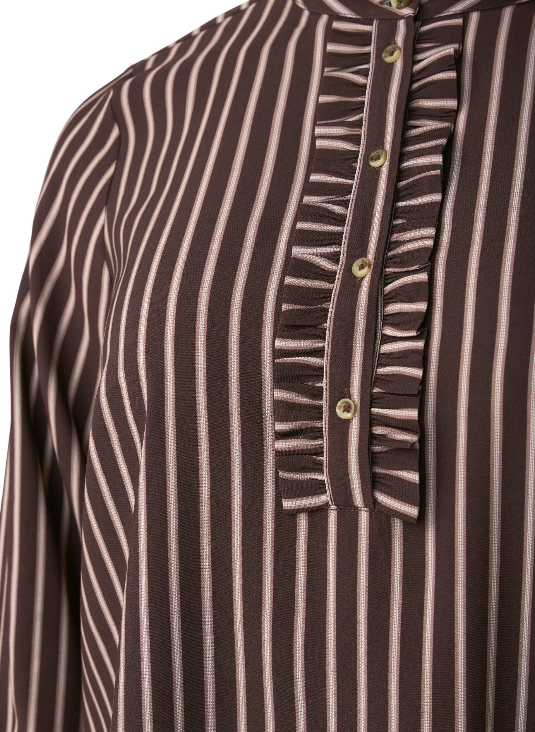 Zizzi Kurzes gestreiftes Kleid mit R&uuml;schen, Hot Fudge Stripe AOP, Packshot image number 2