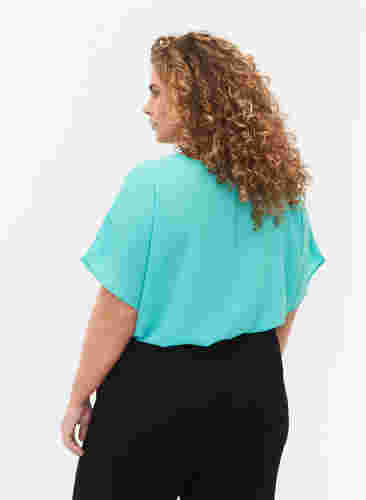 Bluse mit kurzen Ärmeln und Rundhalsausschnitt, Turquoise, Model image number 1
