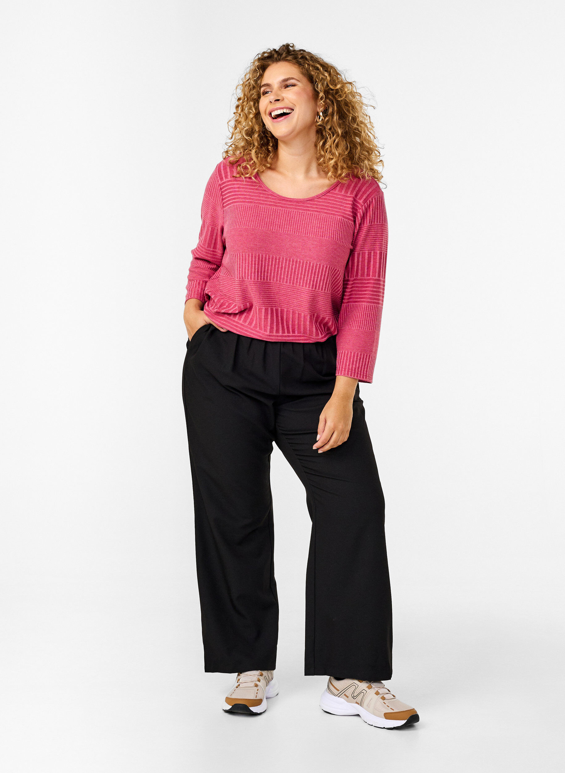 Zizzi Bluse mit 3/4-&Auml;rmeln und Streifenmuster., Malaga Mel., Model image number 2