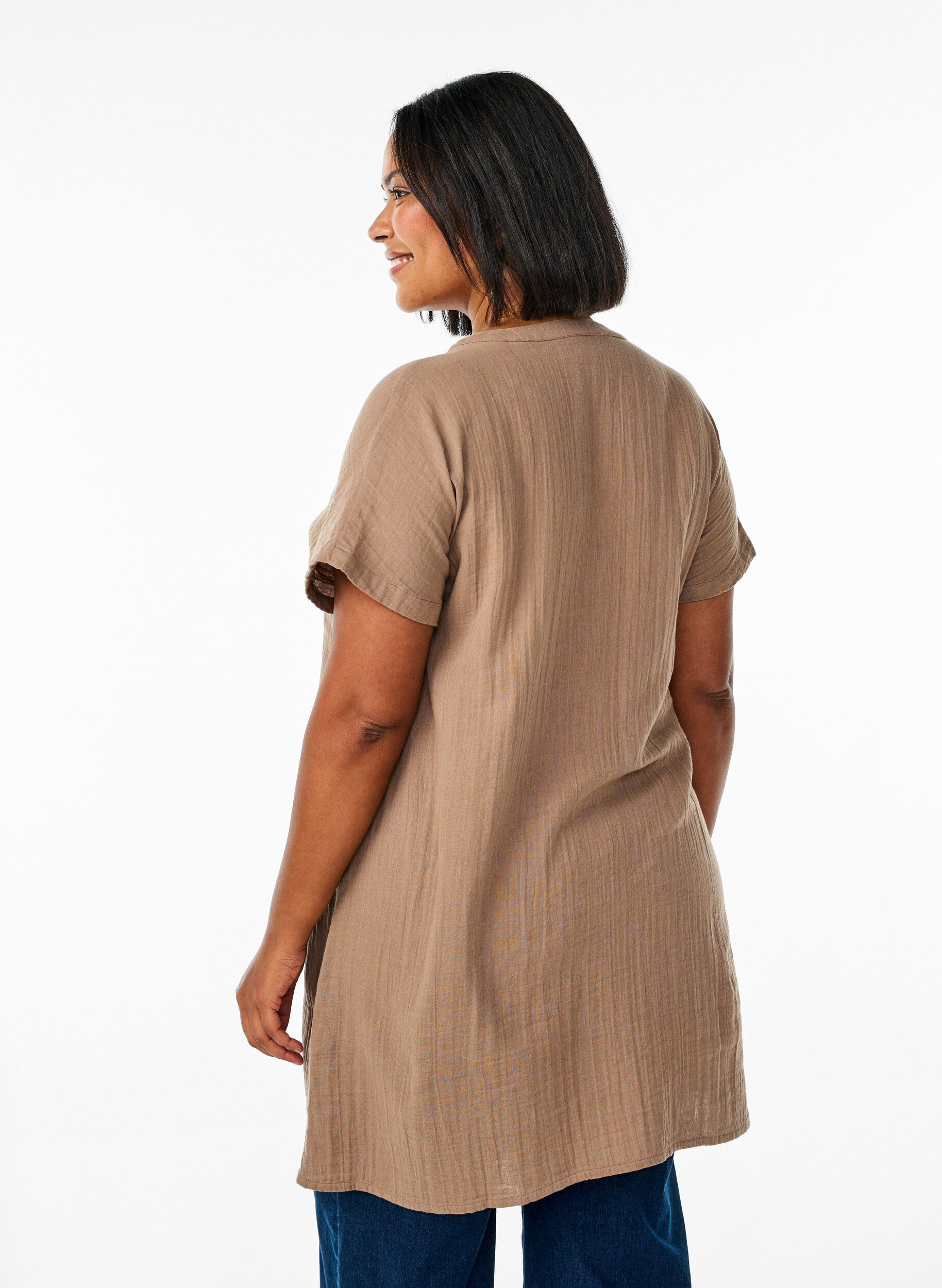 Zizzi Lange Bluse aus Baumwollmusselin, Braun, Model image number 2