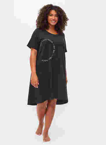 Kurzarm-Baumwollnachthemd mit Aufdruck, Black W. Don't, Model image number 2