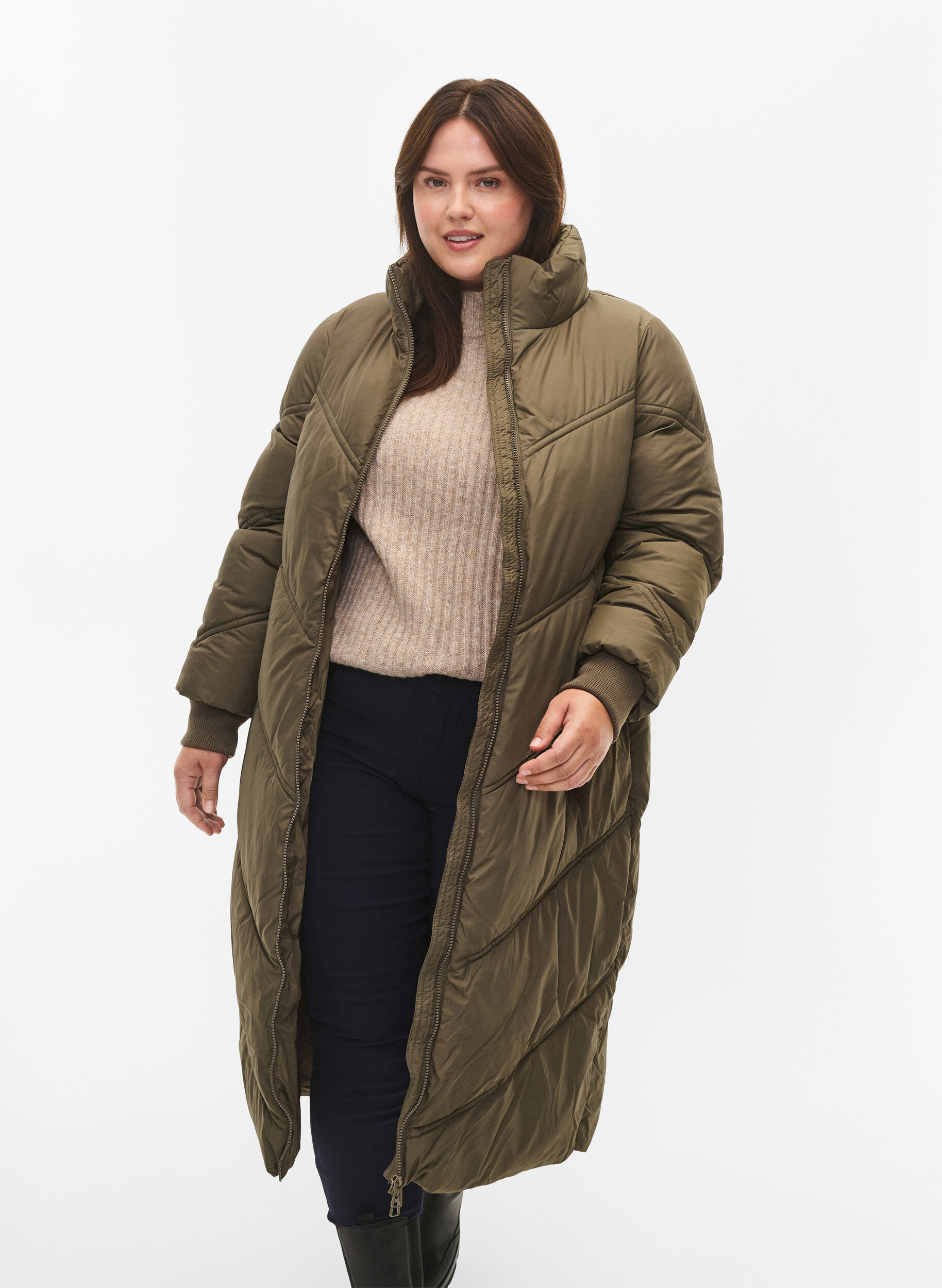 Zizzi Lange Pufferwinterjacke, Bungee Cord , Model image number 2