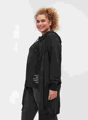 Langer Sportcardigan mit Kapuze und Tasche, Black, Model image number 2