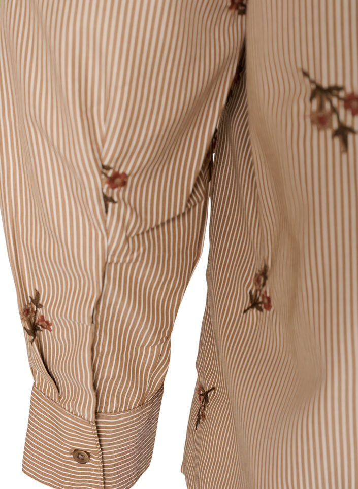 Gestreifte Bluse mit bestickten Blumen, Braun, Packshot image number 3