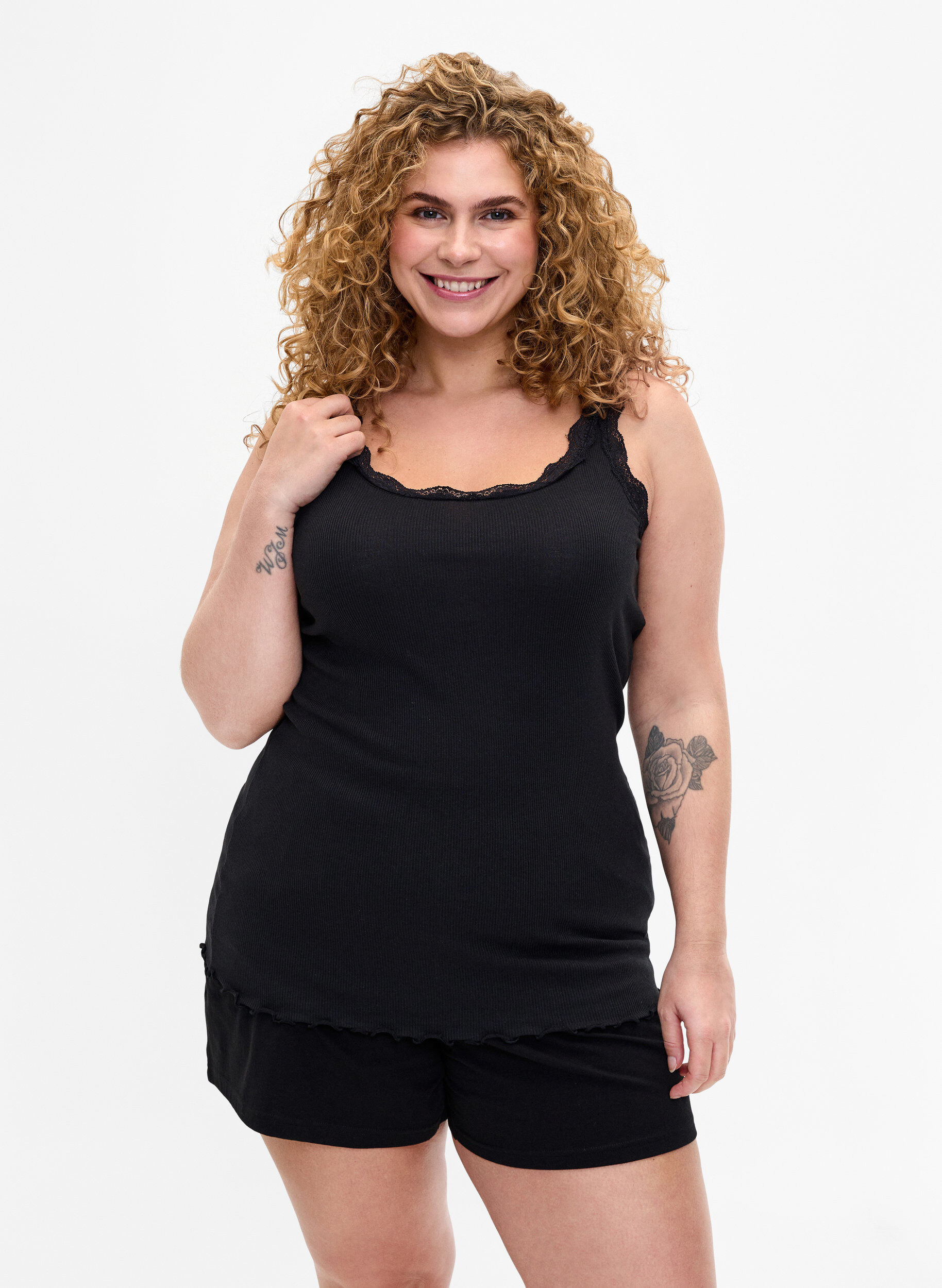 Zizzi 2er-Pack Tops mit Spitze, Schwarz, Model image number 0