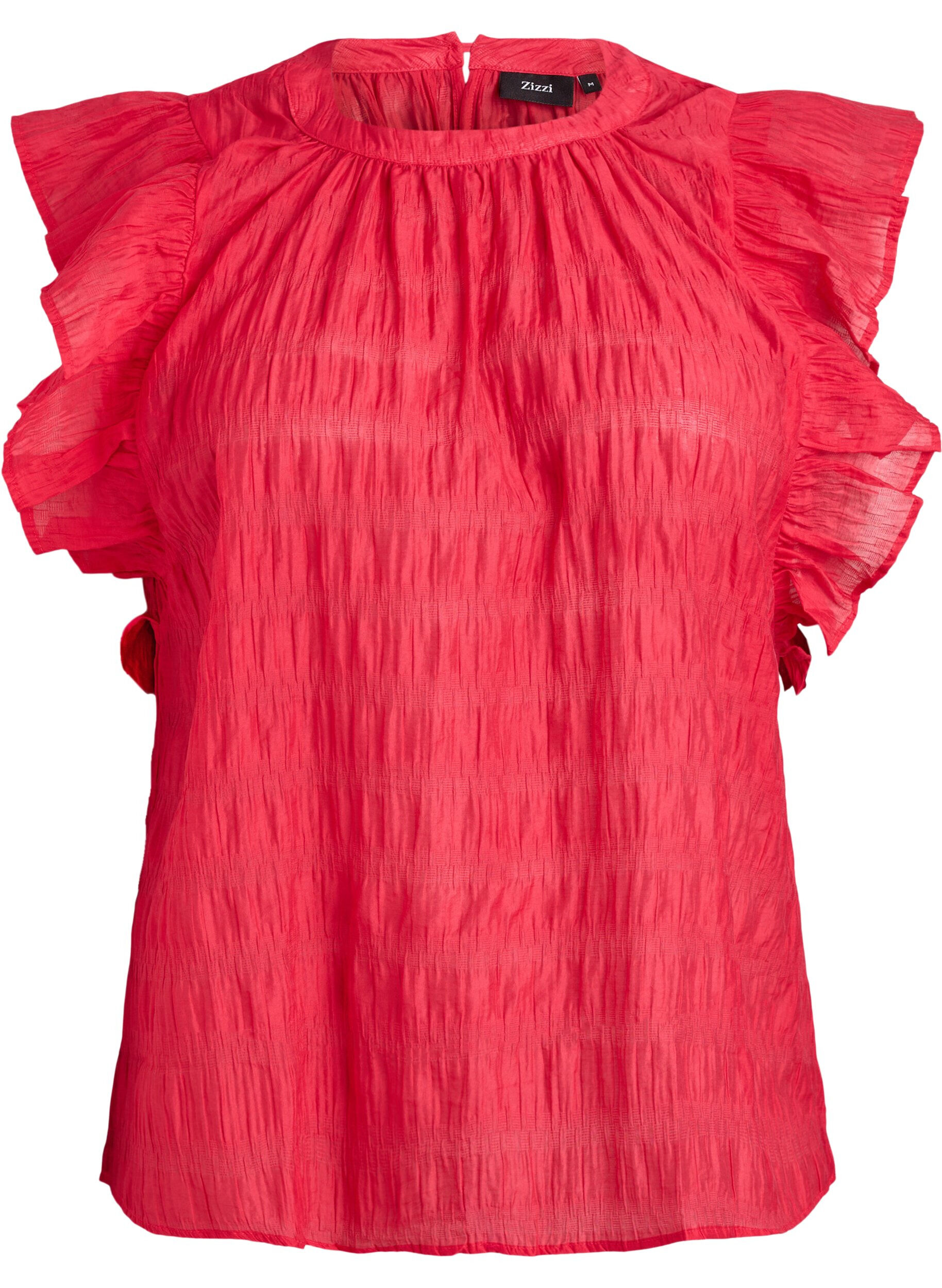Zizzi&Auml;rmellose Bluse mit Struktur und R&uuml;schen, Rot, Packshot image number 0