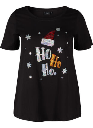 Weihnachts-T-Shirt aus Baumwolle, Black Ho Ho Ho, Packshot image number 0
