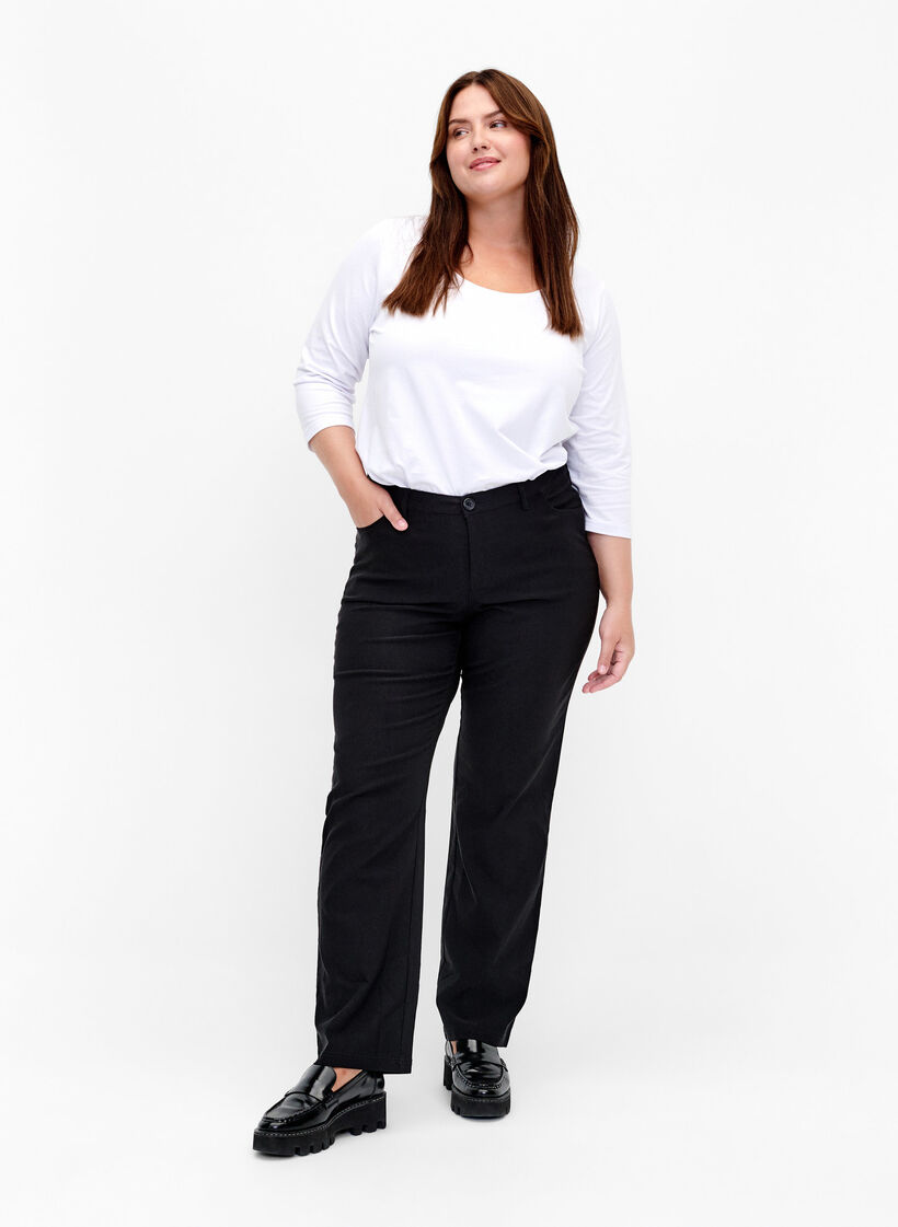 Basic T-Shirt aus Baumwolle mit 3/4-Ärmeln, Weiß, Model image number 1