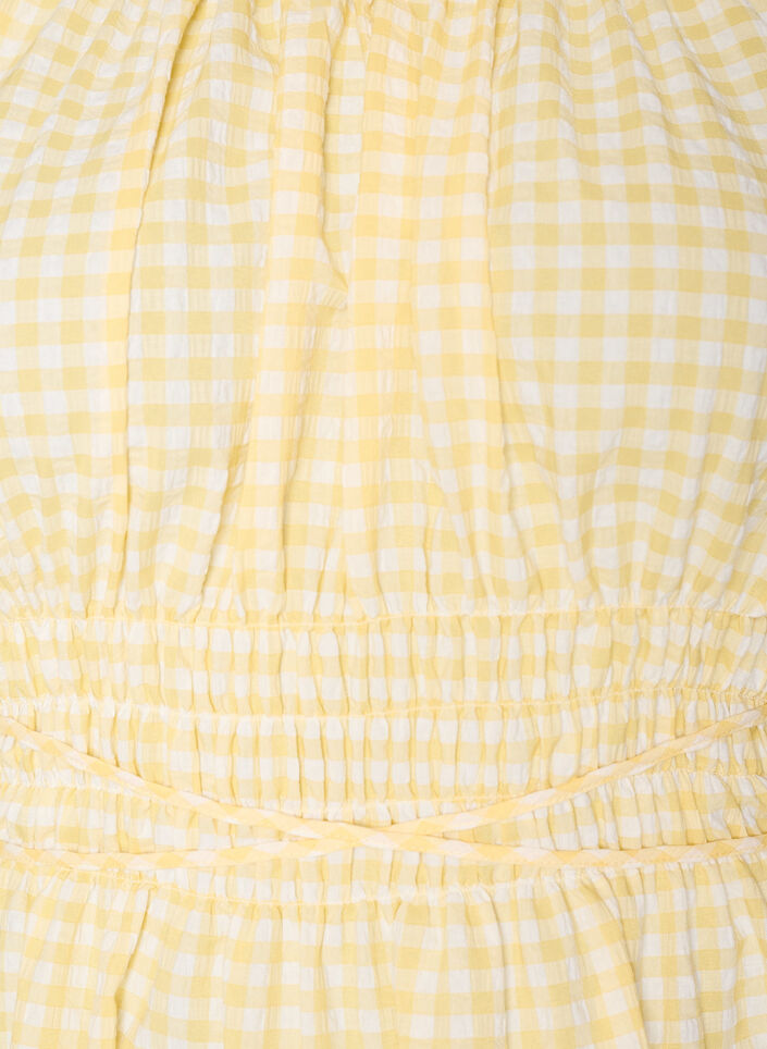 Kurzes kleinkariertes Kleid mit Ballon&auml;rmeln, Gelb, Packshot image number 2