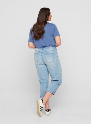 Hochgekrempelte 7/8-Jeans mit hoher Taille, Light blue denim, Model image number 1
