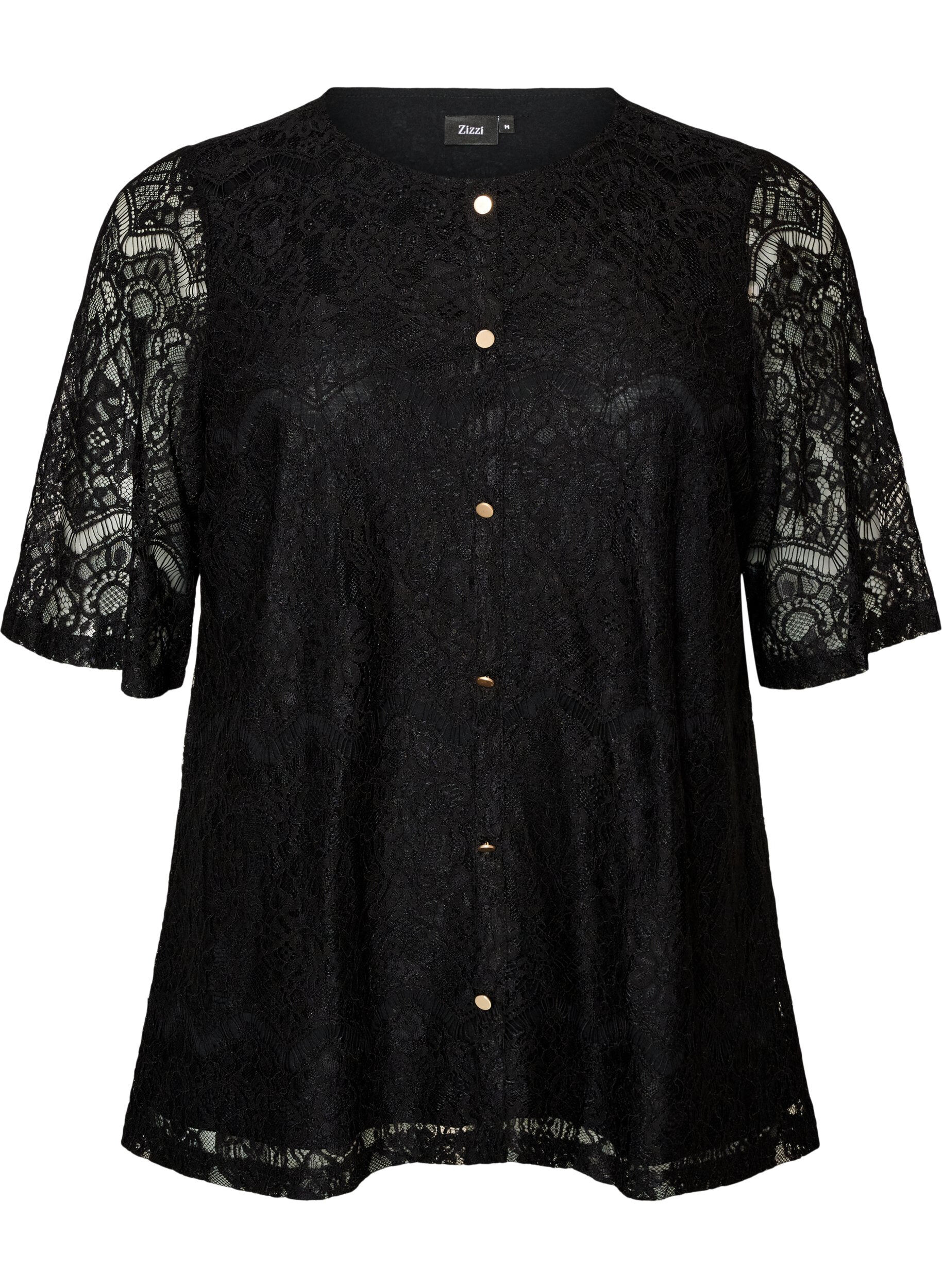 ZizziBluse aus Spitze mit Zierkn&ouml;pfen, Schwarz, Packshot image number 0