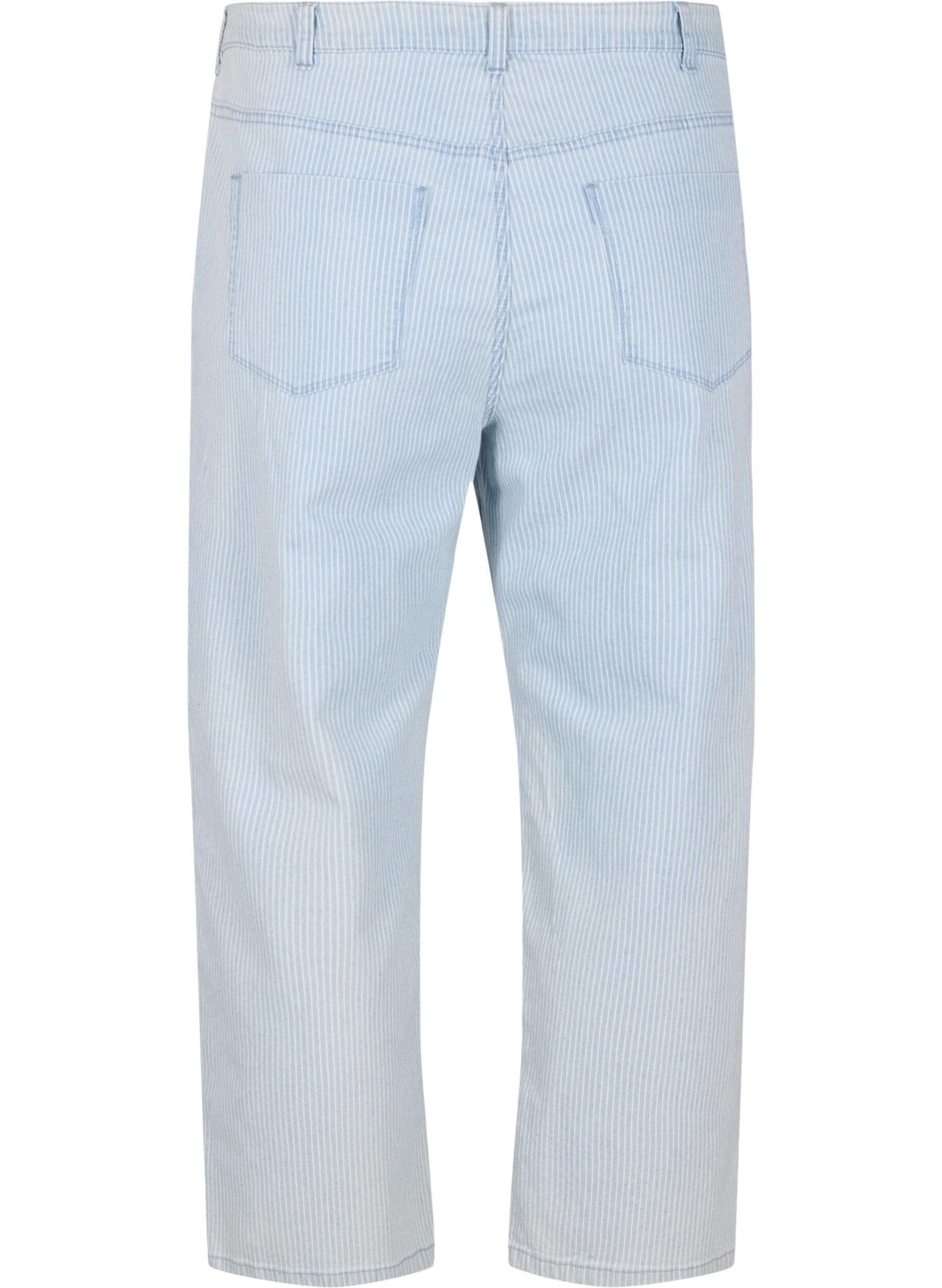 Zizzi Straight Jeans mit Kn&ouml;chell&auml;nge, Light Blue Stripe, Packshot image number 1