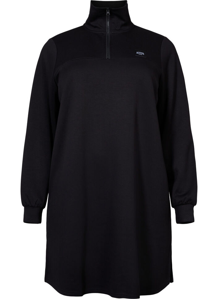 Pulloverkleid mit hohem Kragen, Black, Packshot image number 0