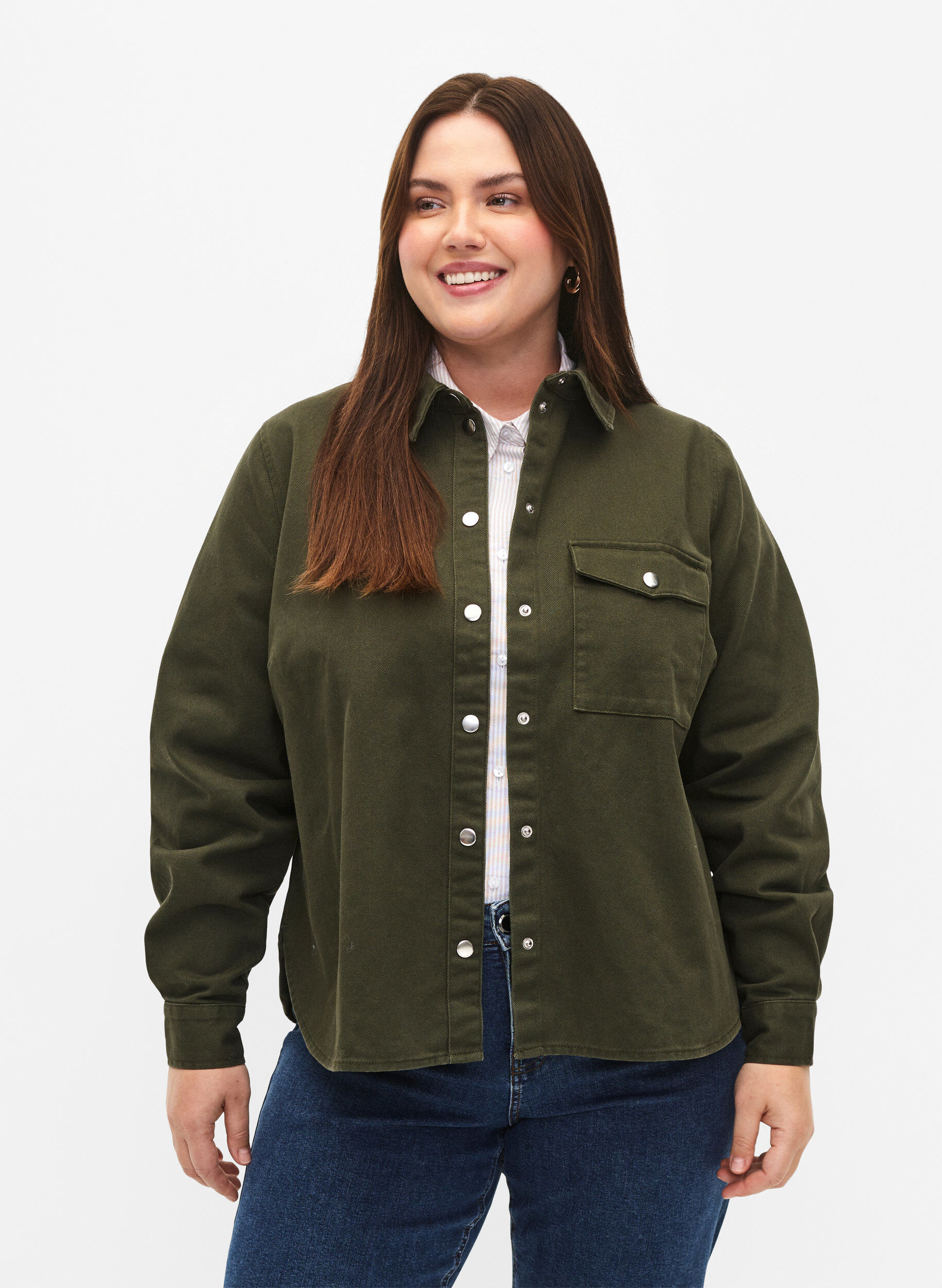 Zizzi Canvas-Jacke mit Kn&ouml;pfen, Forest Night, Model image number 0