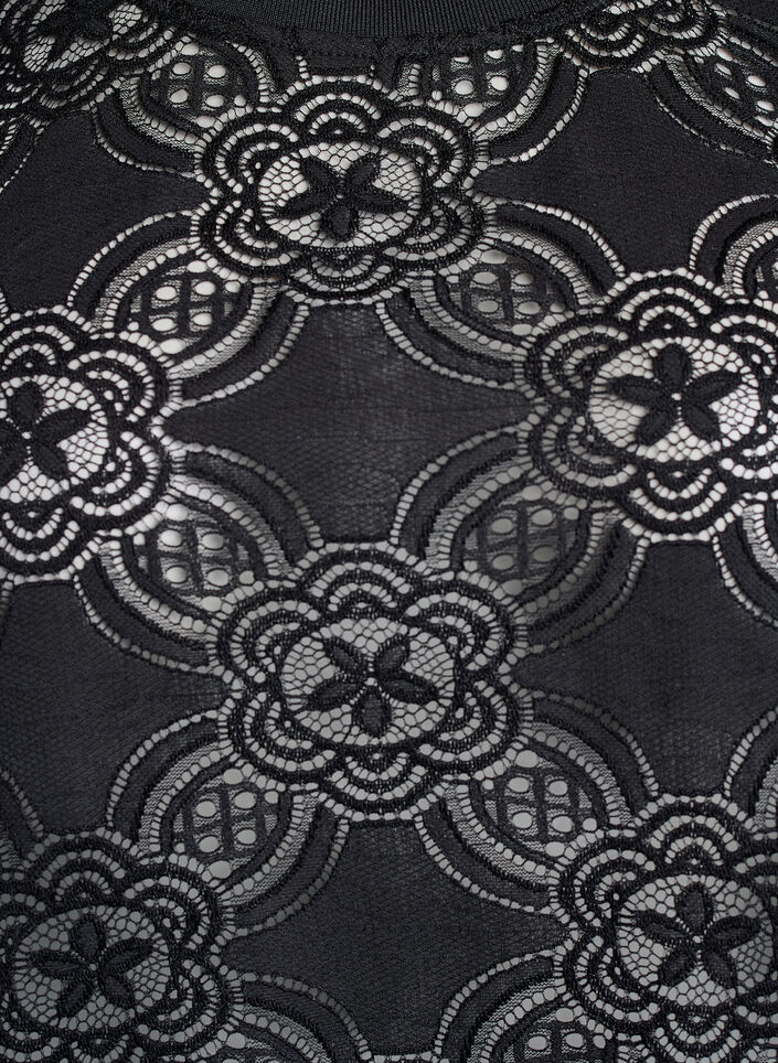 Spitzenbluse mit grafischem Muster und 1/2-&Auml;rmeln, Schwarz, Packshot image number 2