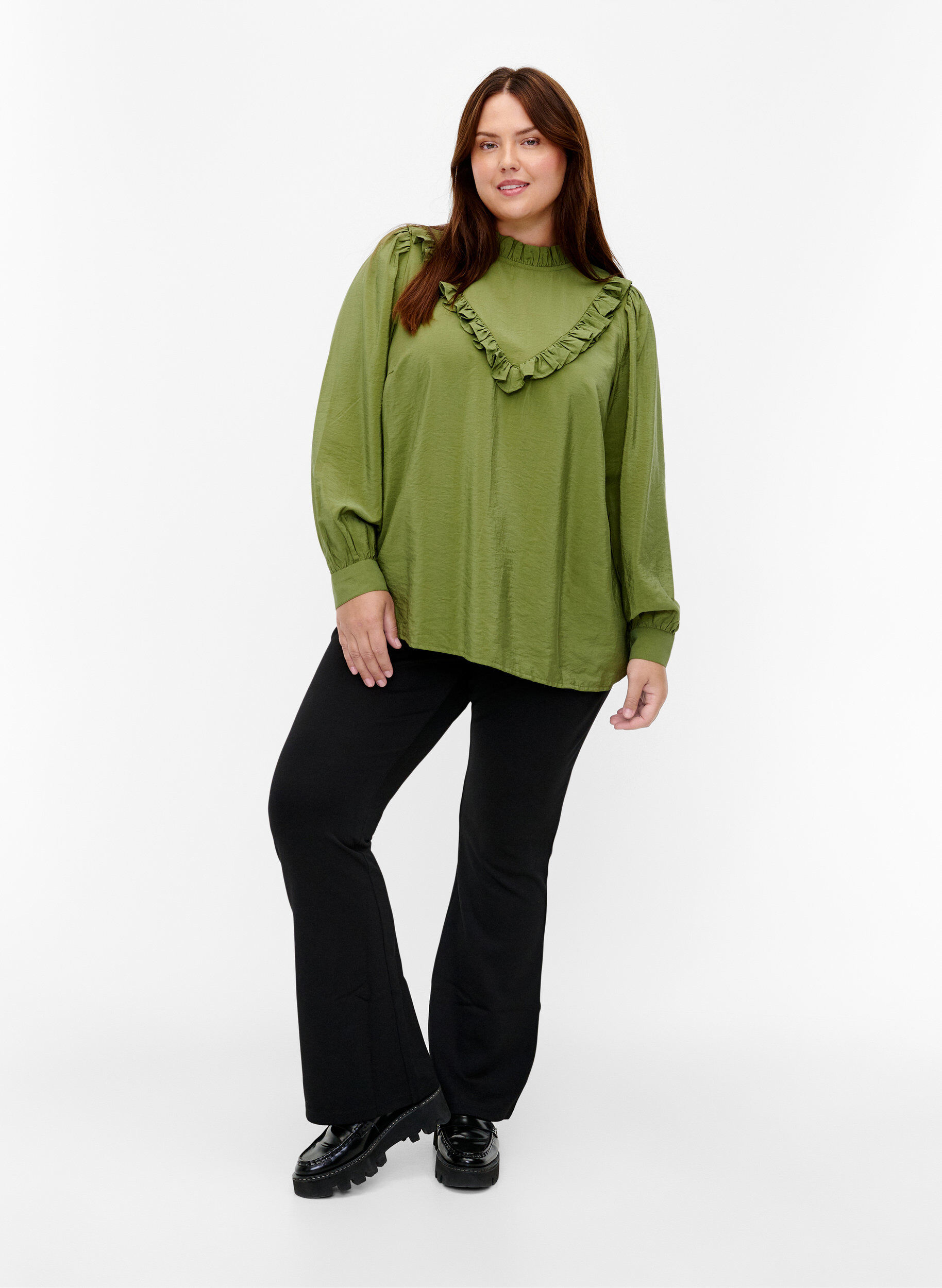 Zizzi Viskose-Bluse mit R&uuml;schen, Loden Green, Model image number 2