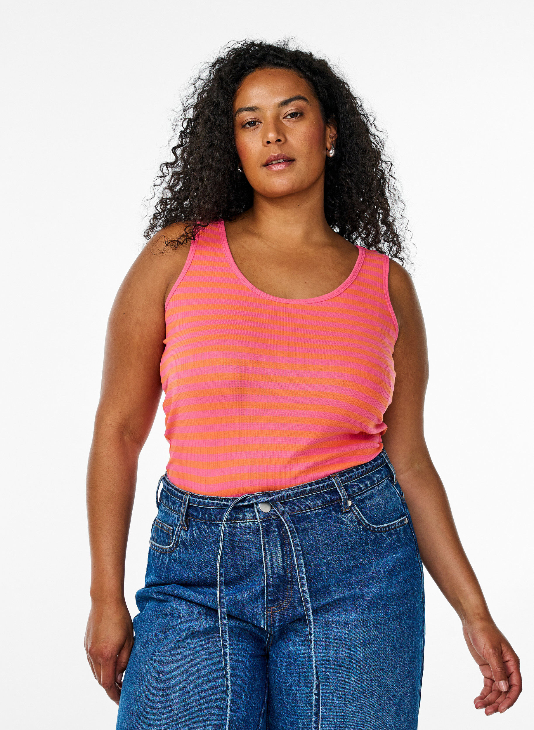 ZizziGestreiftes Tanktop mit Rippenstruktur, Orange, Model image number 0