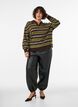 Strickbluse mit Streifen und Polokragen, Braun, Model image number 1
