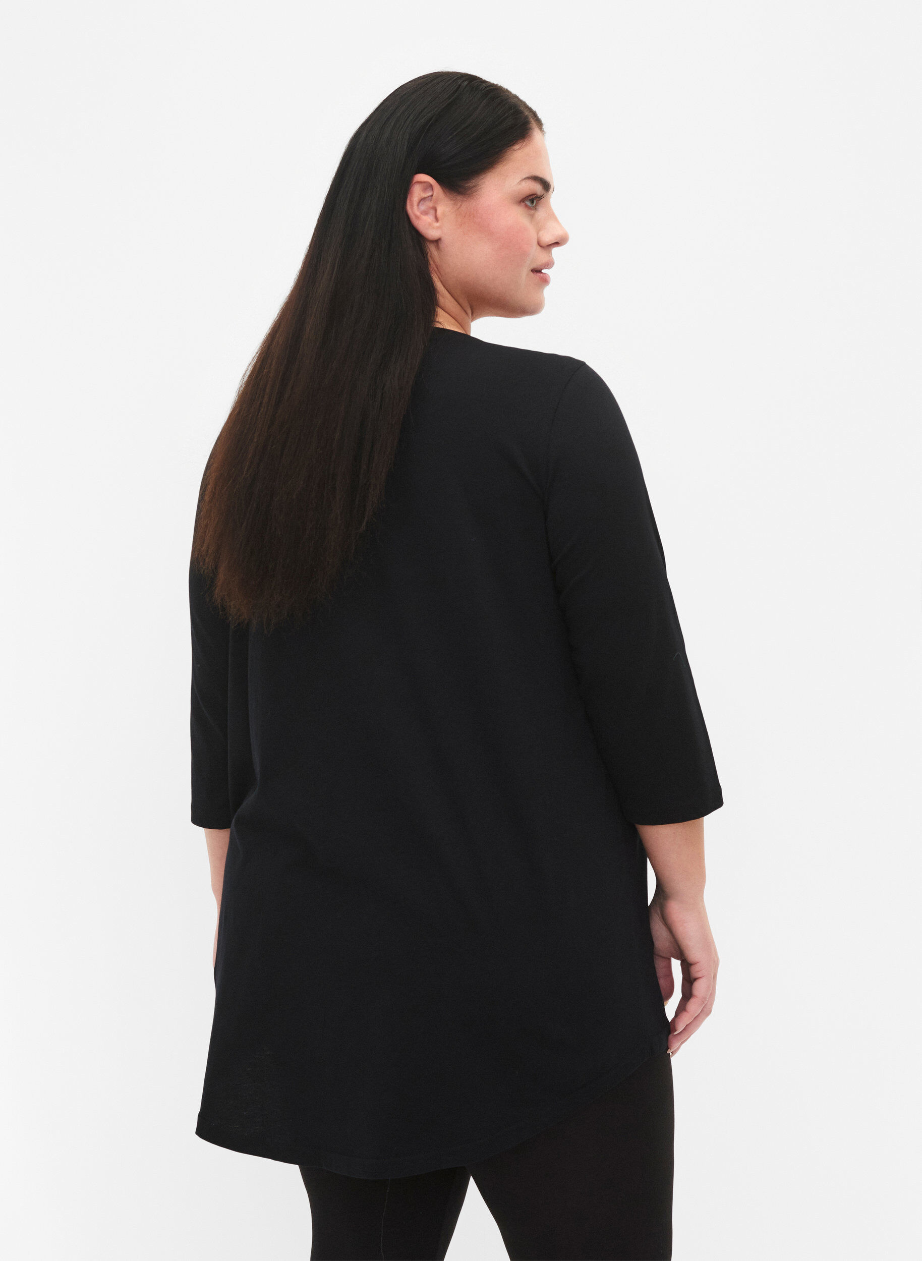 Zizzi Baumwoll-T-Shirt mit 3/4 &Auml;rmeln, Black, Model image number 1