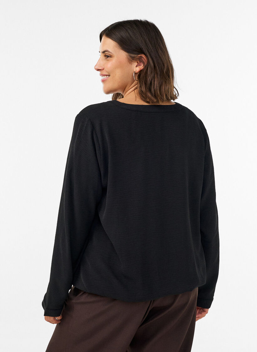 Bluse in Ballon-Silhouette mit V-Ausschnitt, Schwarz, Model image number 2