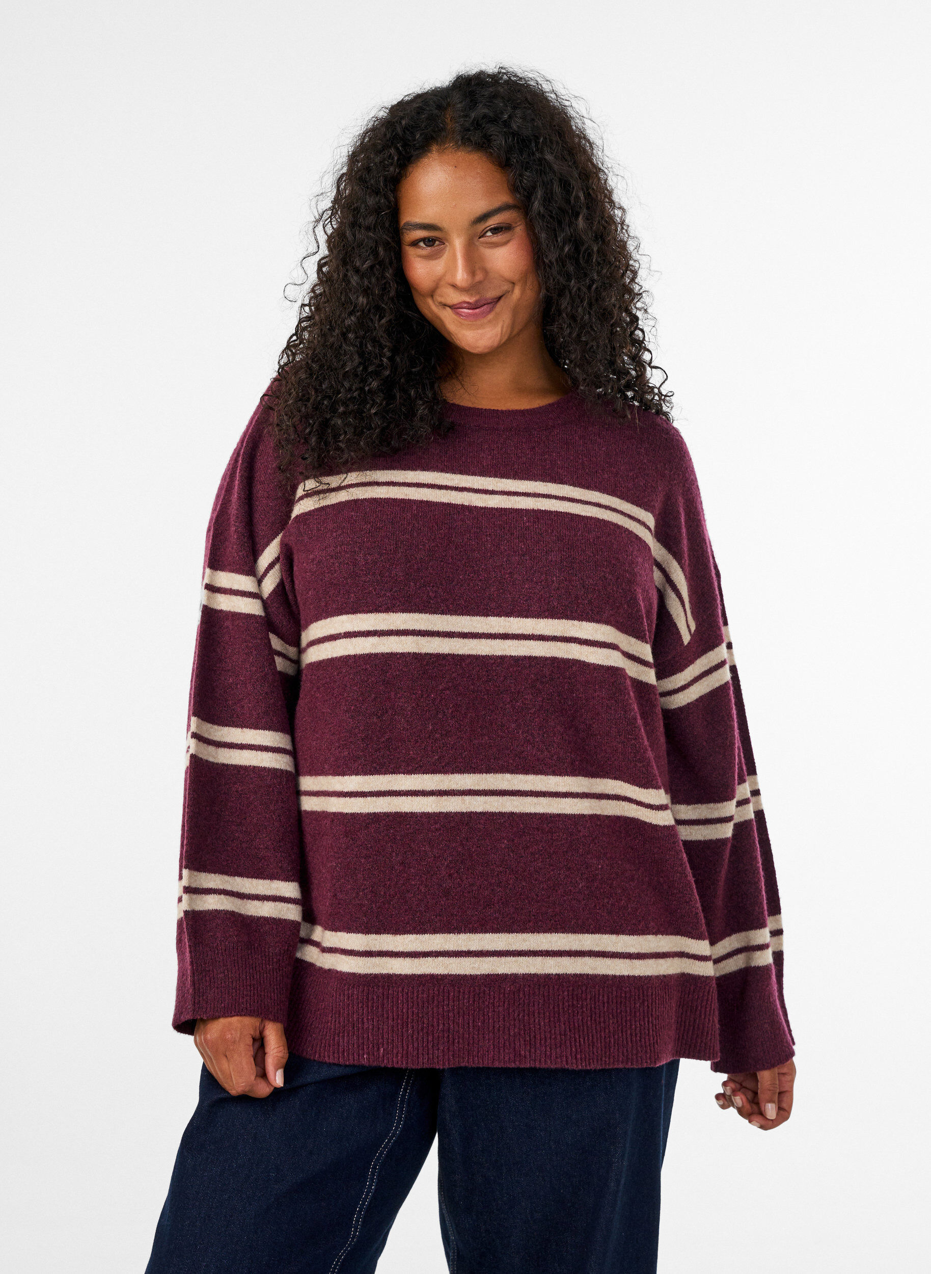 Strickbluse mit doppelten Kontraststreifen, Rot, Model