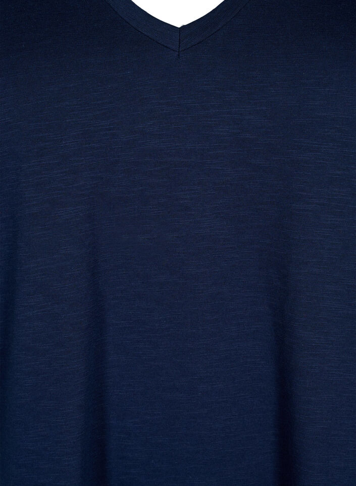 Kurzärmliges Basic-T-Shirt mit V-Ausschnitt, Blau, Packshot image number 2