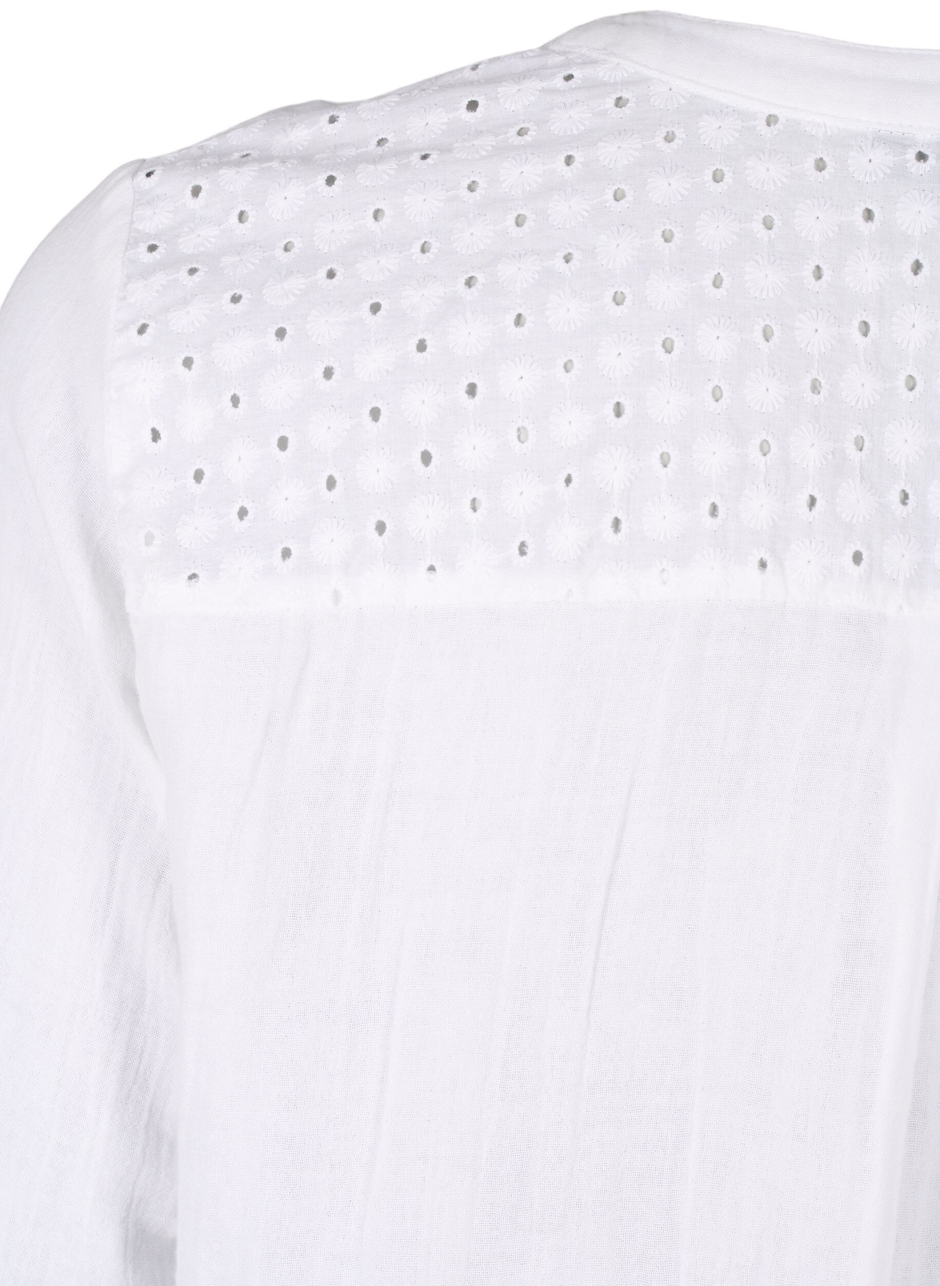 Zizzi  Baumwollbluse mit Lochstickerei und 3/4-&Auml;rmeln, Bright White, Packshot image number 3