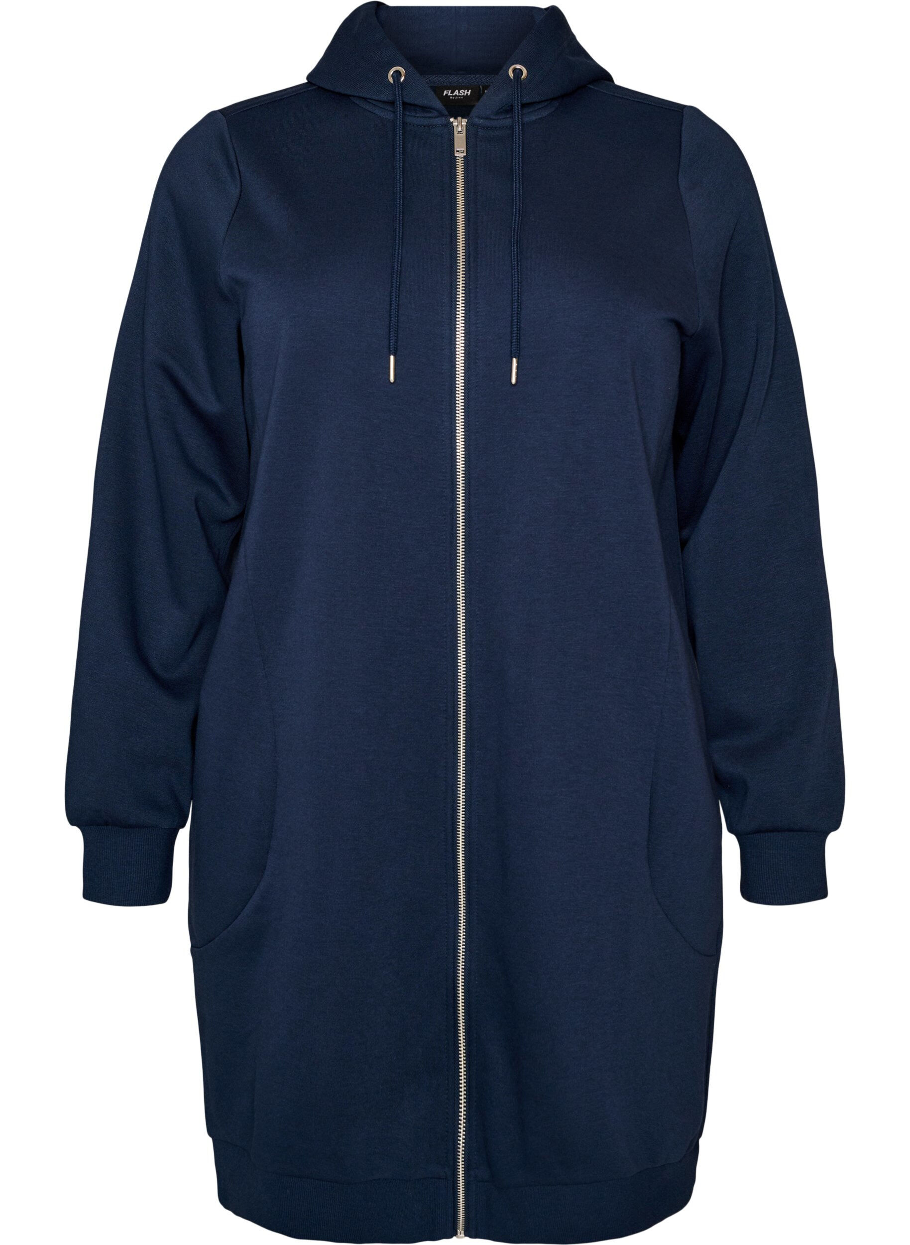 Langer Hoodie mit Rei&szlig;verschluss und Taschen