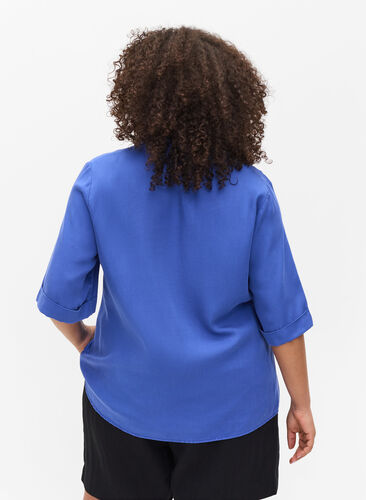 Kurzärmelige Hemdbluse mit Brusttaschen, Dazzling Blue, Model image number 1
