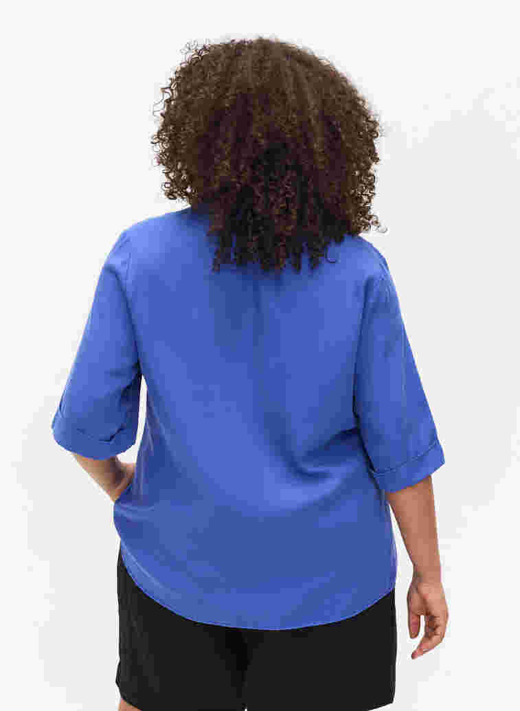 Kurzärmelige Hemdbluse mit Brusttaschen, Dazzling Blue, Model image number 1