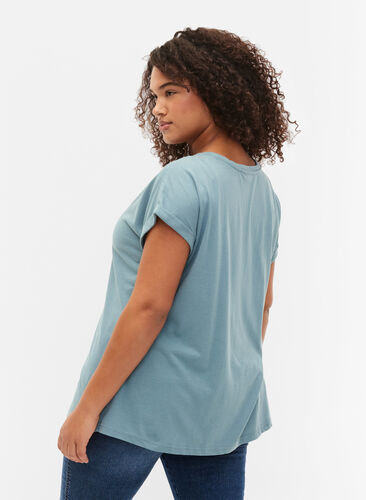 Kurzärmeliges T-Shirt aus einer Baumwollmischung, Smoke Blue, Model image number 1