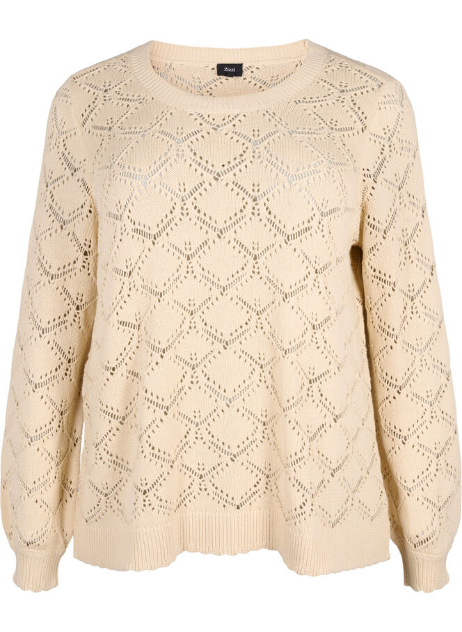 Gestrickte Bluse mit Muschelmuster - Beige - Gr. 42-64 - Zizzi