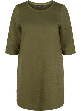 Strukturiertes Kleid mit 3/4-Ärmeln, Ivy Green, Packshot image number 0