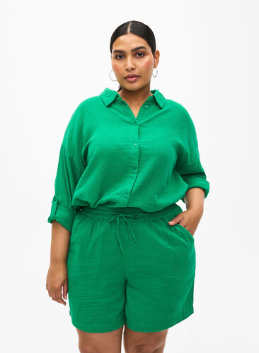 Kurze Hosen mit Taschen aus Baumwoll-Musselin, Jolly Green, Model image number 0