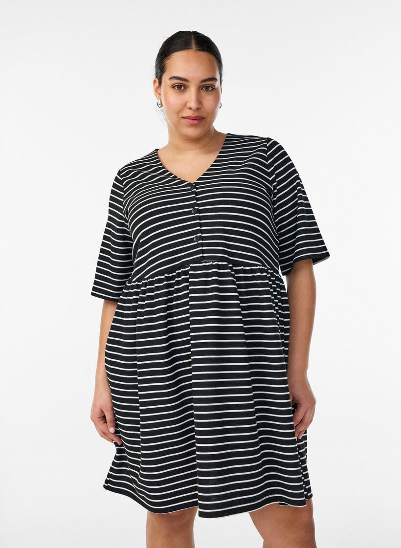 Kleid mit gerippter Textur und Empire-Linie, Wei&szlig;, Model image number 0