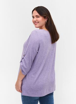 Bluse mit Knöpfen und 3/4-Ärmeln, Purple Melange, Model image number 1