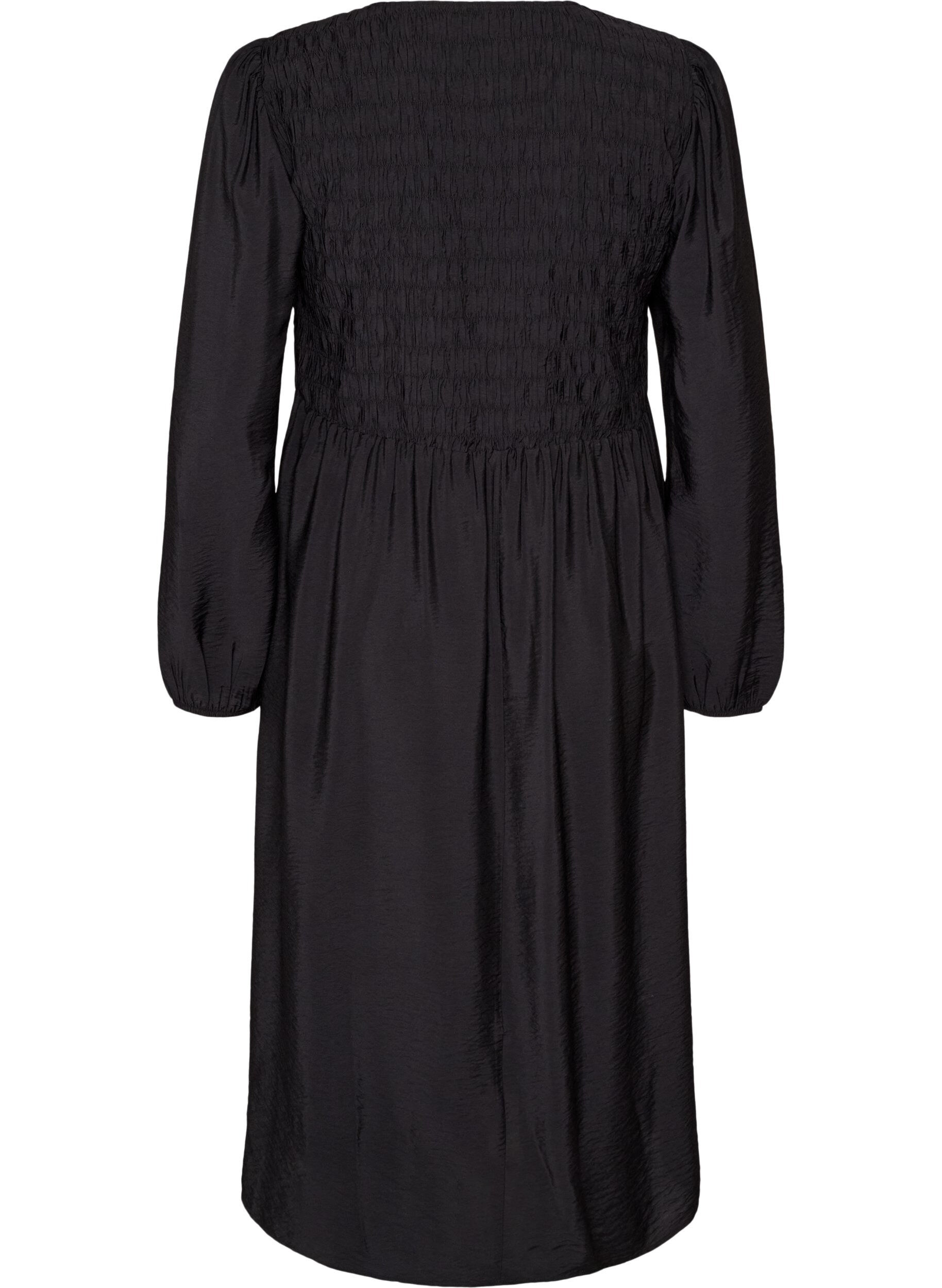 ZizziMidikleid aus Viskose mit Smock, Schwarz, Packshot image number 1