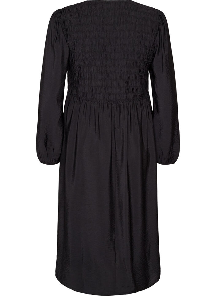 Midikleid aus Viskose mit Smock, Schwarz, Packshot image number 1