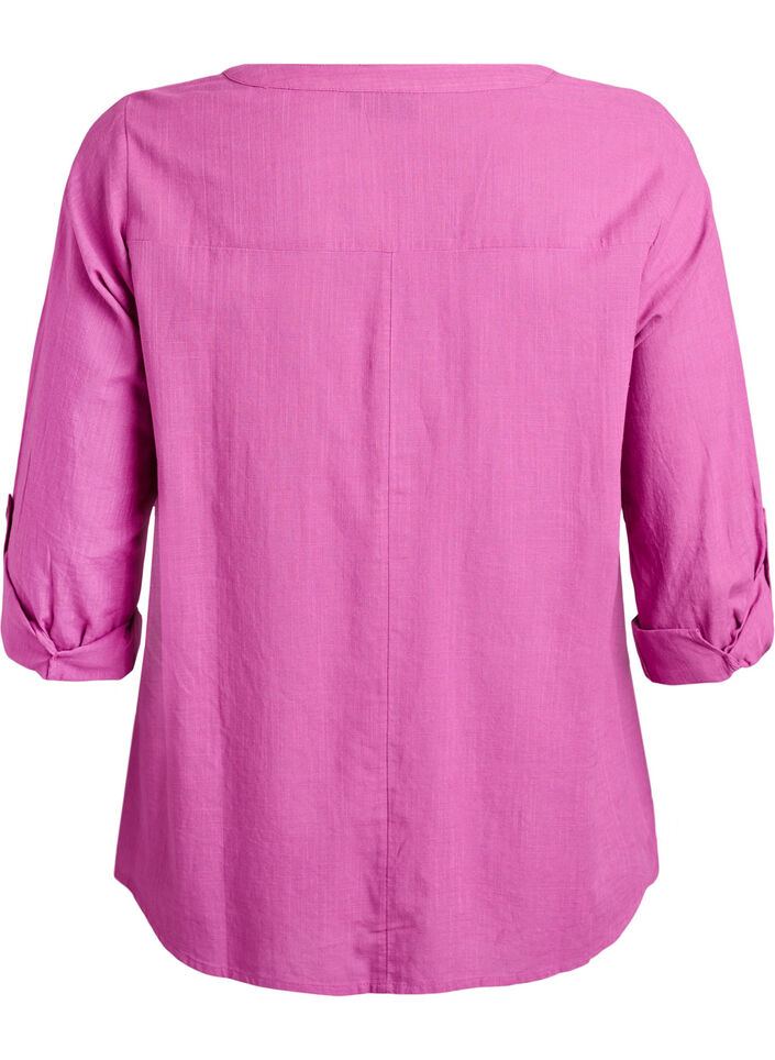 Hemdbluse aus Baumwolle mit V-Ausschnitt, Pink, Packshot image number 1