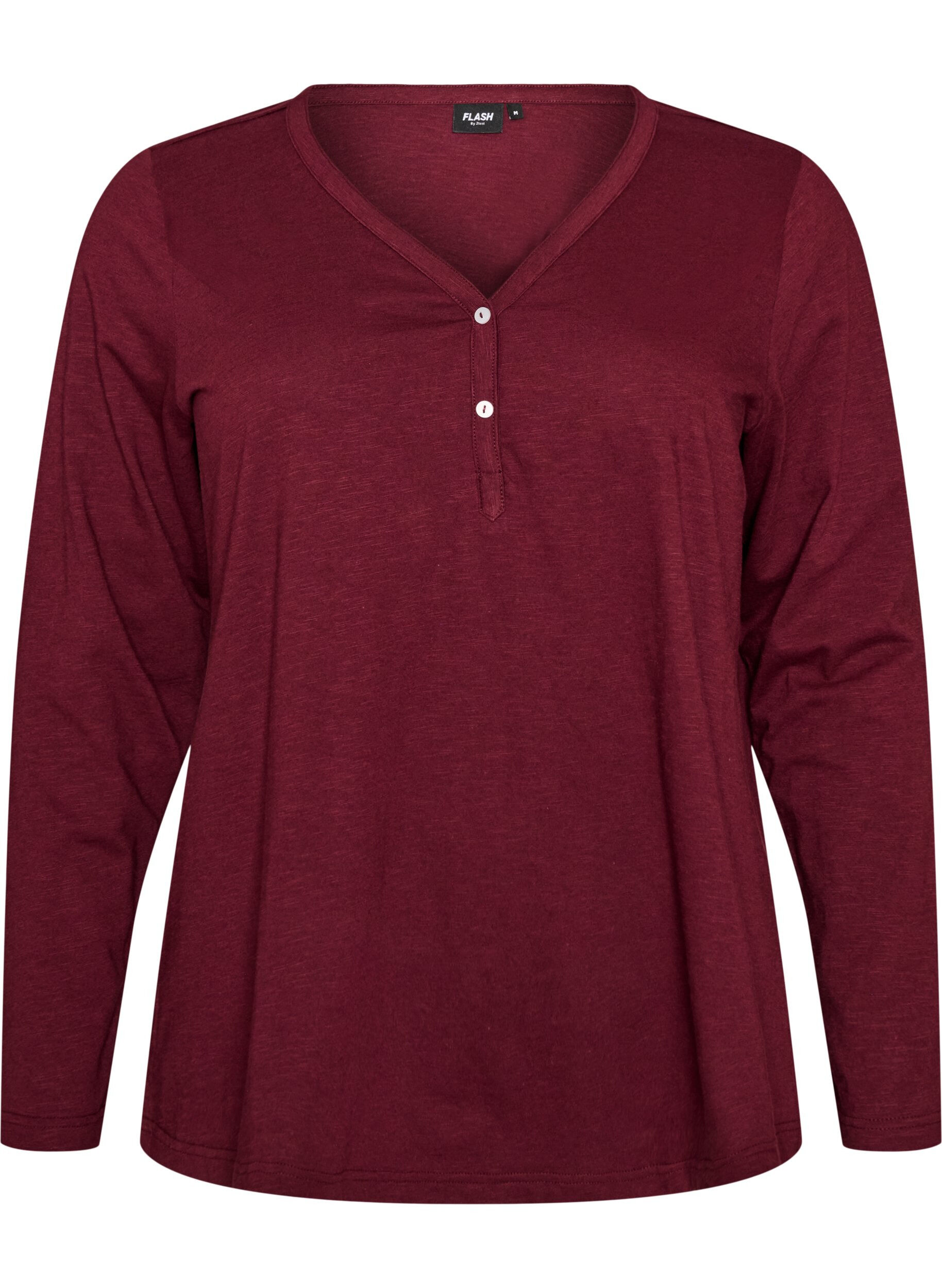 ZizziLangarmshirt mit V-Ausschnitt und Kn&ouml;pfen, Rot, Packshot image number 0
