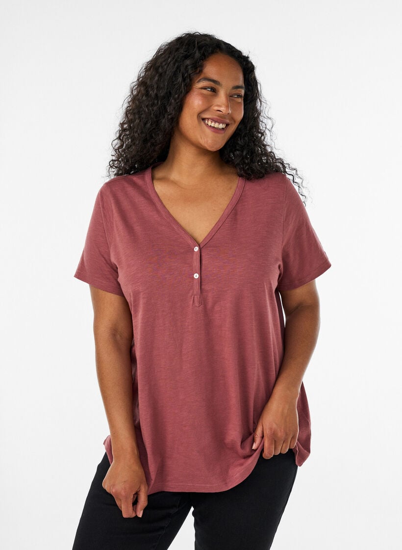 T-Shirt mit Knopfleiste, Braun, Model image number 0