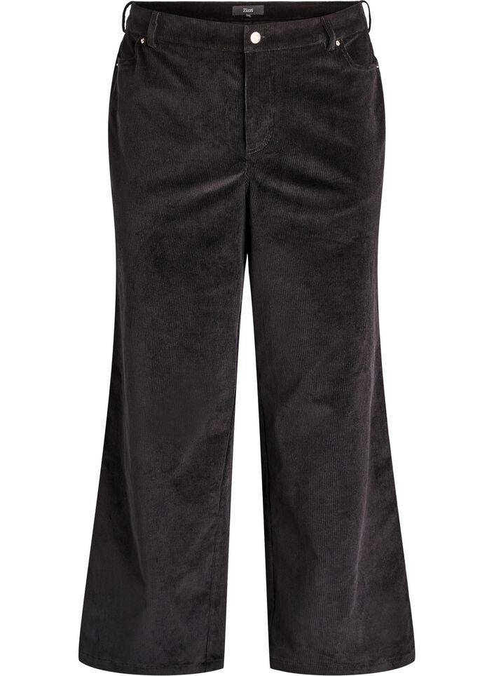 Hoch taillierte Cordhose mit weiten Beinen, Schwarz, Packshot