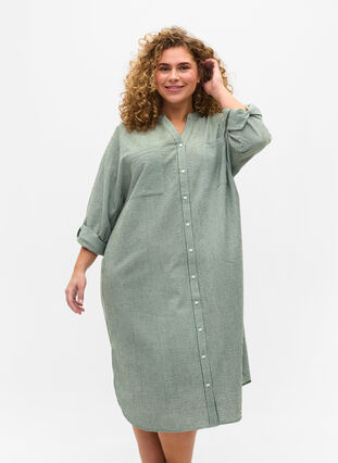 Gestreiftes Hemdkleid aus Baumwolle, Green Stripe, Model image number 0