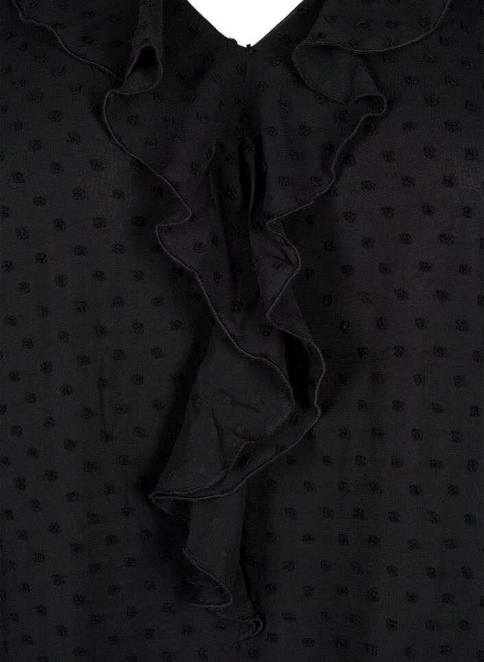Tunika mit Rüschen und gepunkteter Textur, Black, Packshot image number 2