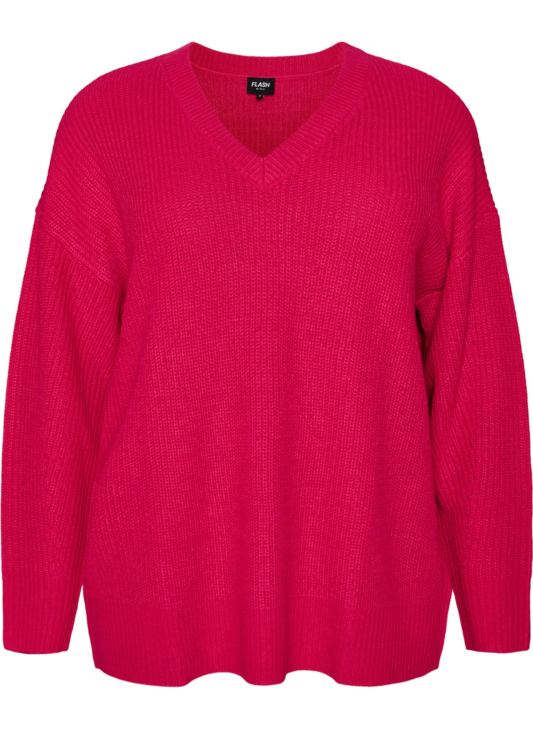ZizziLange Bluse aus Rippstrick mit V-Ausschnitt, Pink, Packshot image number 0